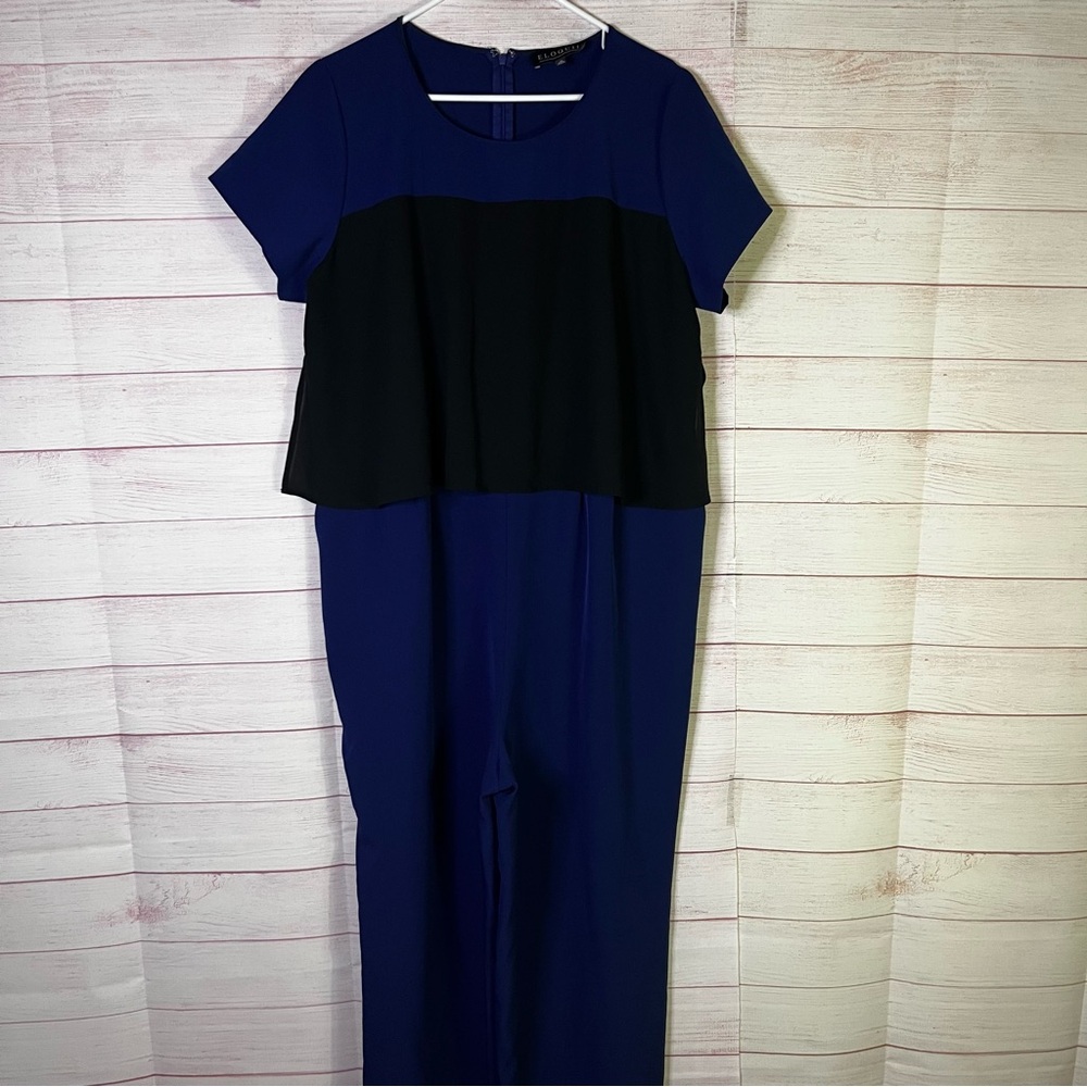 Eloquii Blue‎ Black Color block overlay  Jumpsuit Size 16